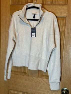 Universal Thread Women Leisure Studio Quarter Zip Pullover Sweatshirt Oatmeal XL